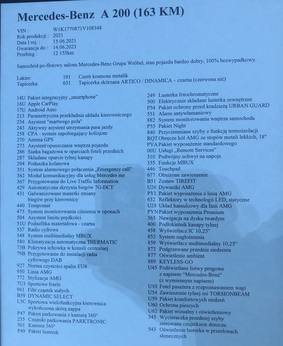 Mercedes a200 w177 gwarancja serwis