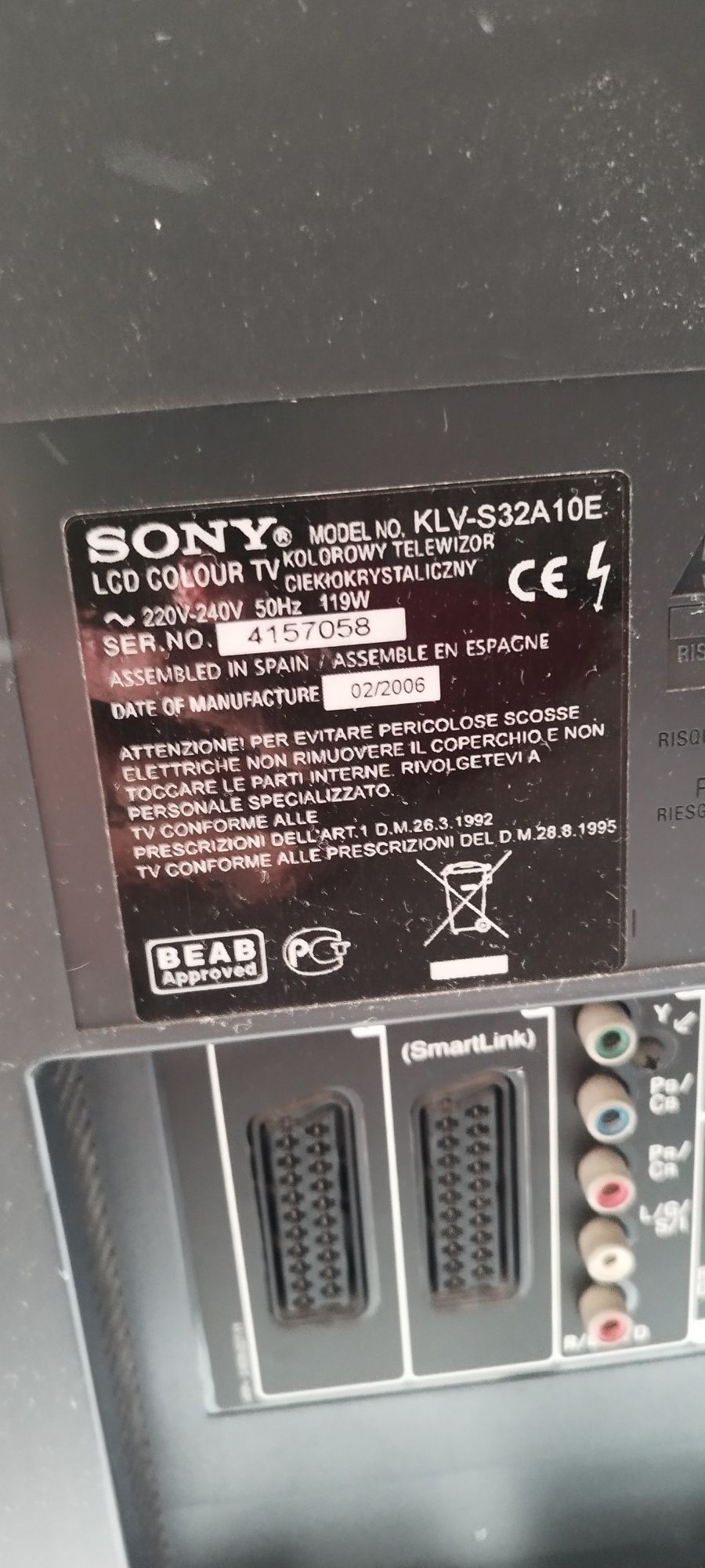 TV Sony LCD 32” – Modelo KLV-S32A10E