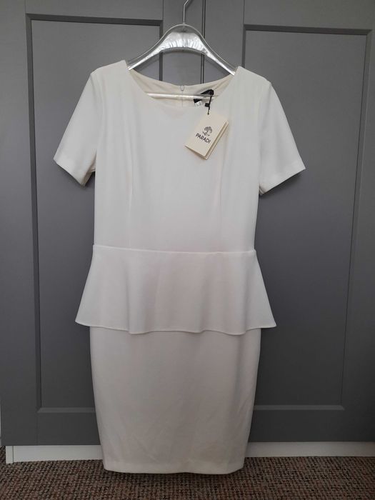 Sukienka komunia wesele Paradi koktajlowa z baskinką 42 nowa ecru