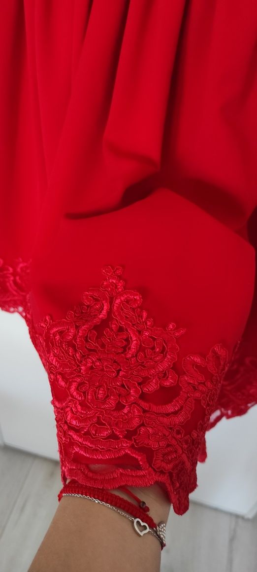 Czerwona sukienka koronka wesele 46 XXL