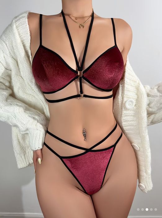 Сексуальний комплект жіночої білизни червоний/бордовий