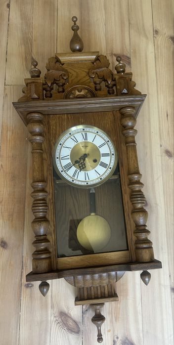 Zegar metron drewno komplet idealny stan