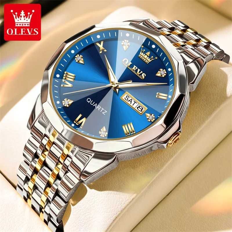 Мужские часы кварцевые OLEVS Rhombus Quartz Men's Watch календарь дата