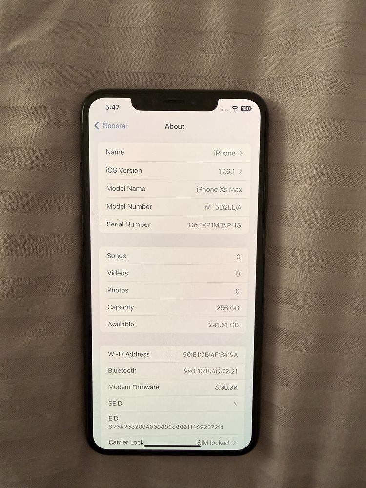 Iphone XS max 256 G r- sim