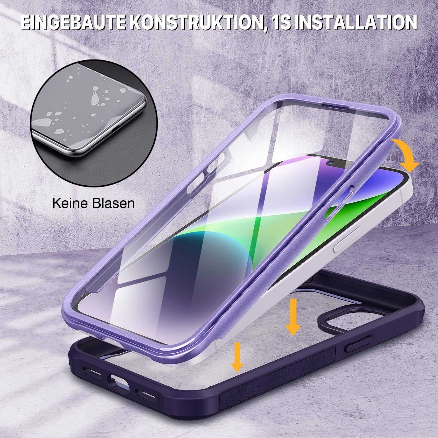 CENHUFO etui 360 iPhone 14 Plus pancerne fioletowe + szkło na aparat
