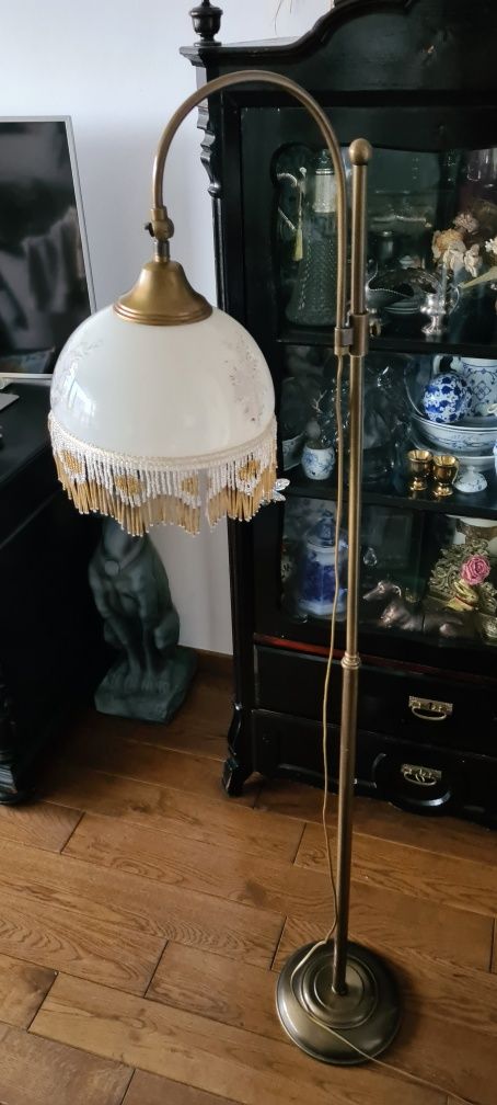Lampa stojąca wysoka 179cm z możliwością regulacji szklany klosz antyk