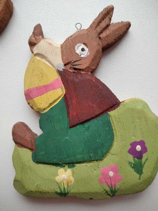 Винтажные елочные деревянные игрушки серии "Весёлые зайцы" Германия.