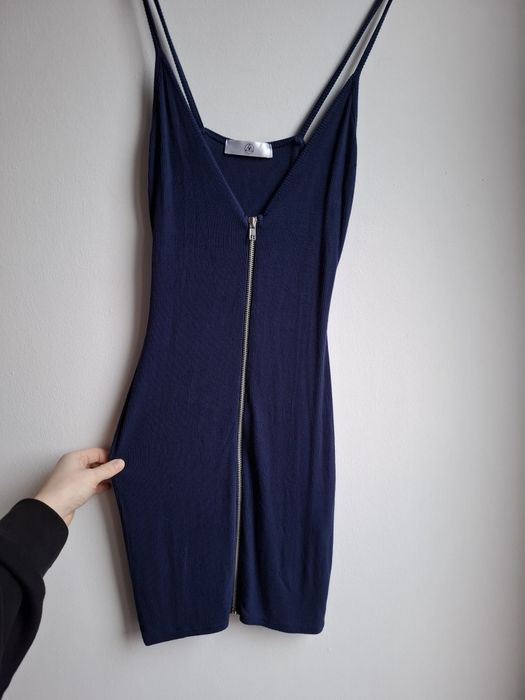 Missguided mini sukienka na ramiączkach prążki zamek elastyczna 34 36