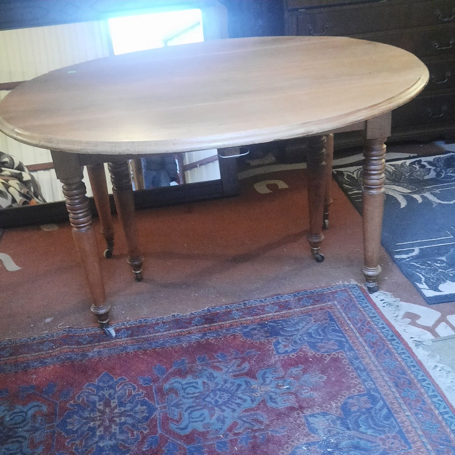 Piękny stary stół klapiak rozkładany dębowy masywny ciężki na kółkach