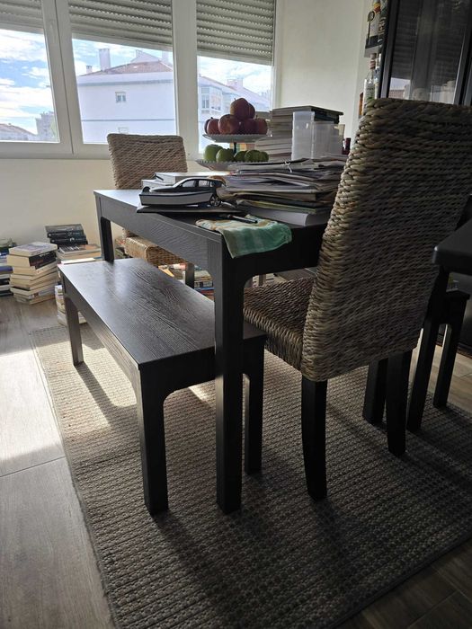 Mesa de Refeições com 2 Bancos IKEA - Castanho Escuro