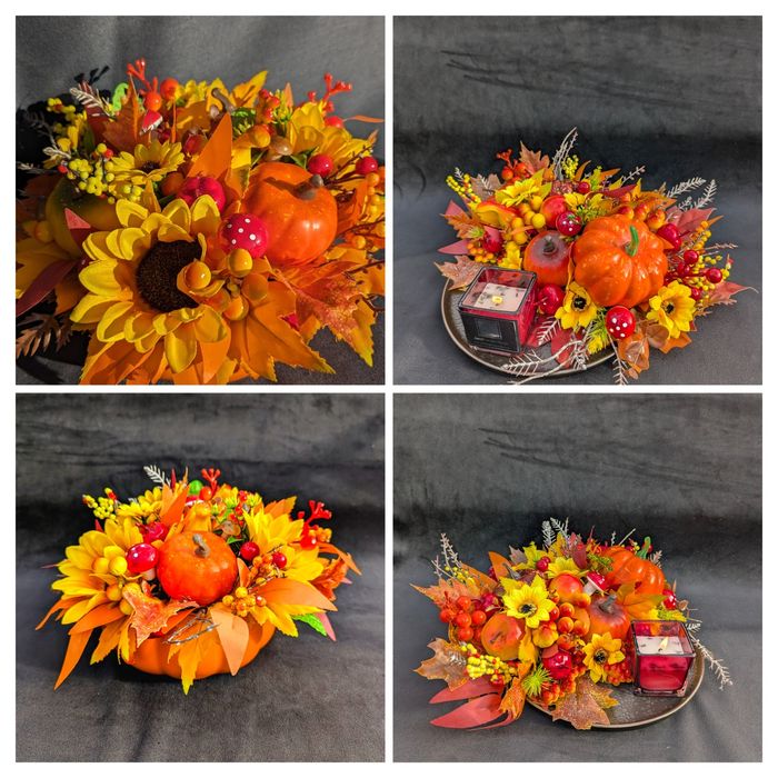 Осіння композиція з гарбузиками. Декор в керамічному кашпо