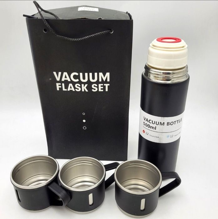 Термос с тремя кружками подарочный набор для воды напитков с кнопкой к