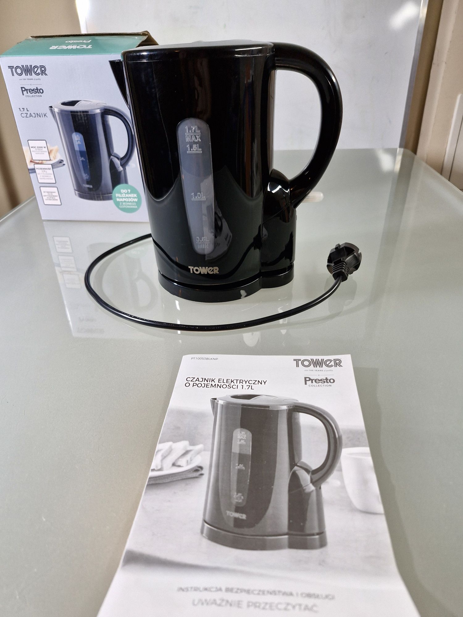 Tower Presto Czajnik Elektryczny Bezprzewodowy 1,7l 2200W Czarny