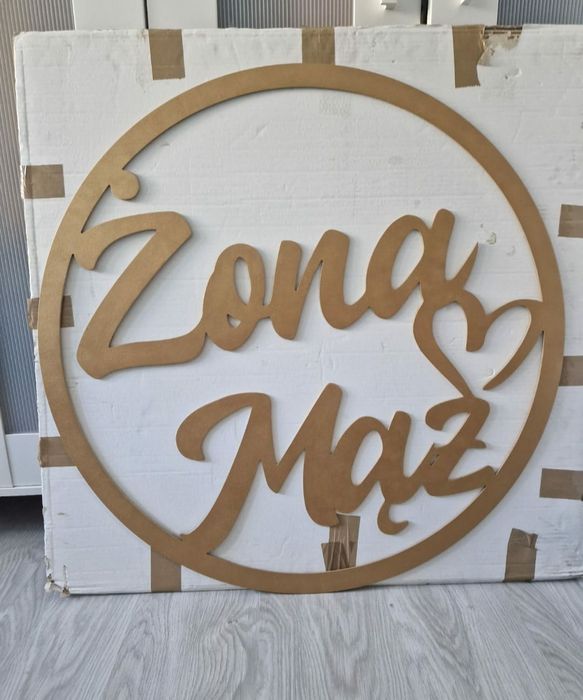 Koło mąż żona 80 cm ze sklejki drewnianej w kolorze złotym