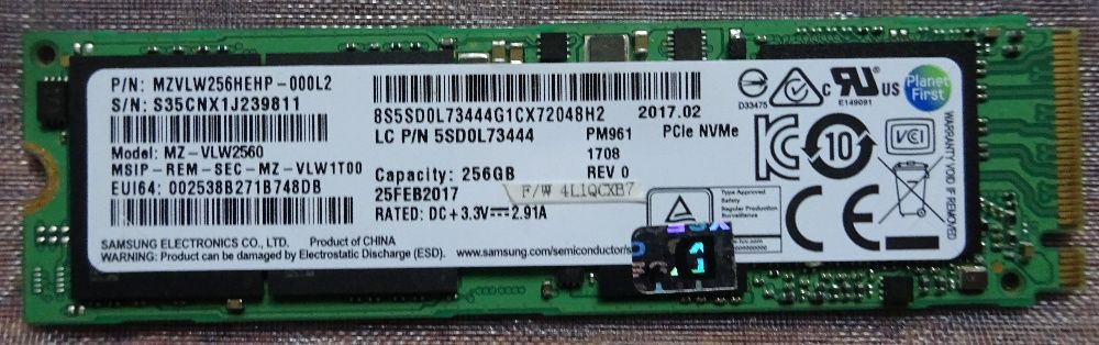 Dysk SSD 256 GB m.2 PCIe NVMe Samsung 3400/1400MB/s