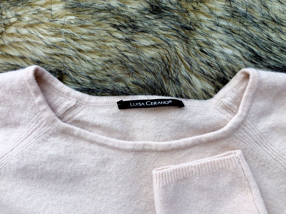 Sweter damski wełna jedwab kaszmir włoski róż pudrowy z wysylką