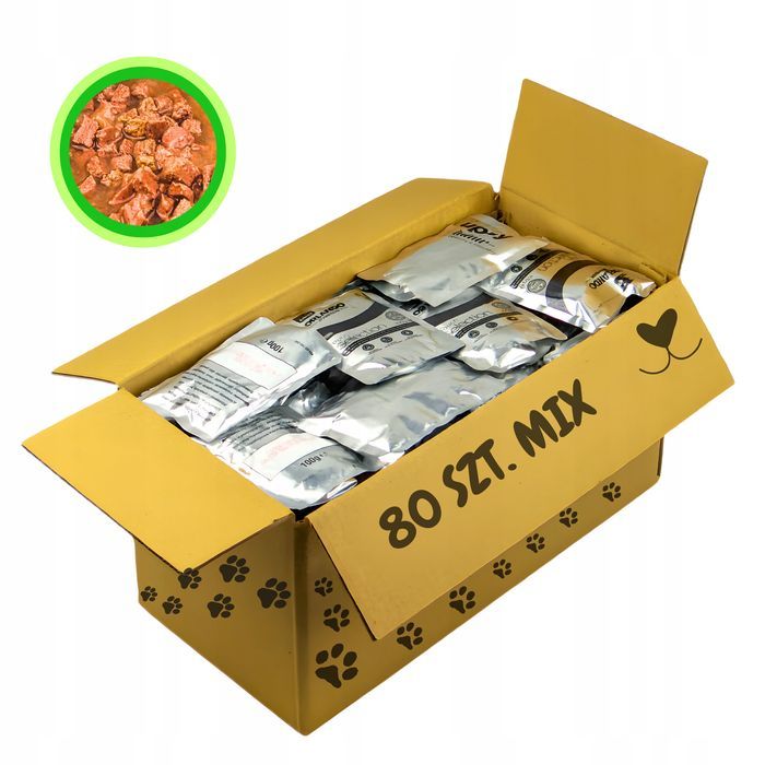 80Szt. Karma Mokra Dla Psa Saszetki Kawałki Sos Galaretka Mix Smaków