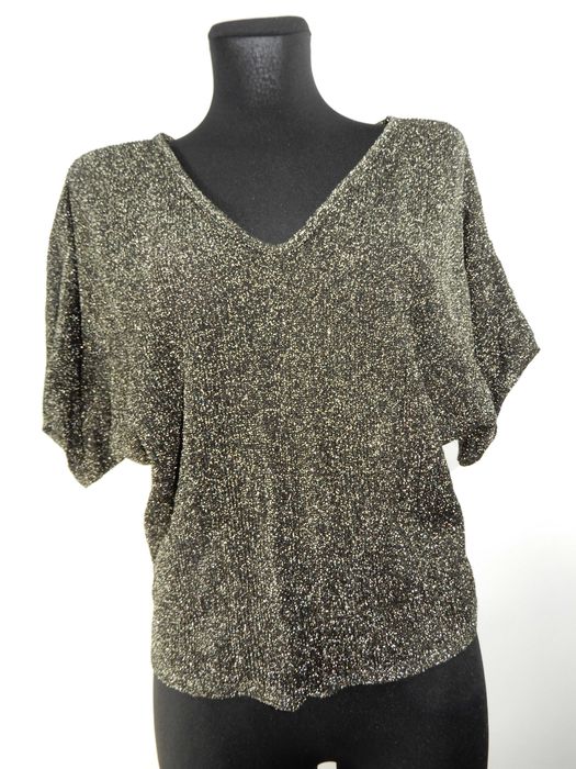 Krótka bluzka crop top krótki rękaw błyszcząca złota oversize TU 36 S