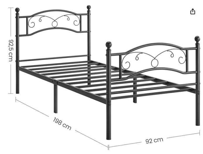 VASAGLE Łóżko 90x190 metalowa loft rama łóżka pojedynczego