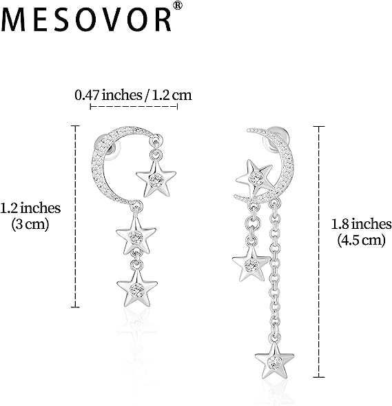 MESOVOR Moon asymetryczne błyszczące kolczyki z cyrkoniami