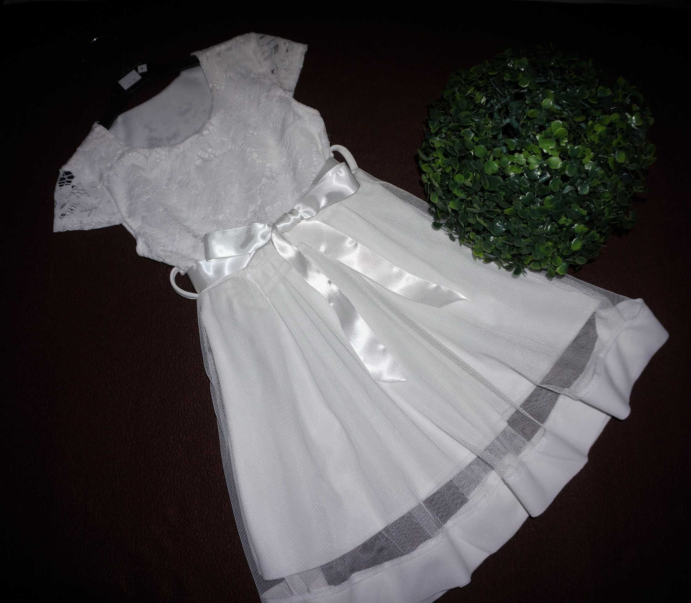 Biała sukienka 98/104 delikatna koronka wesele komunia