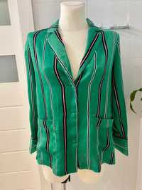 Zielona luźna koszula w paski Bershka XS 34 elegancka oversize