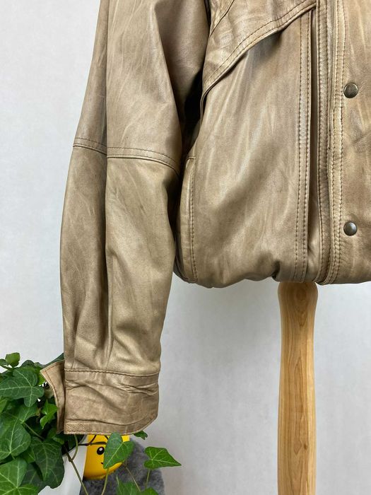 kurtka skórzana real leather boxy bomberka brązowa z odpinany rękaw