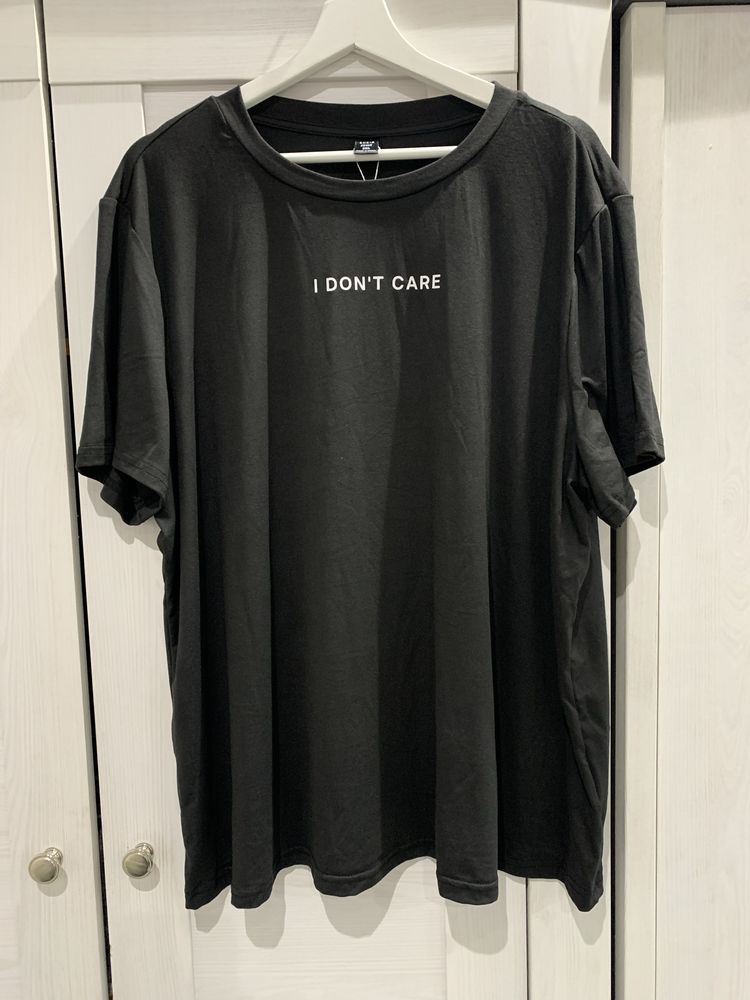 Czarny damski t-shirt bluzka z napisami I don't care nowa rozmiar 48