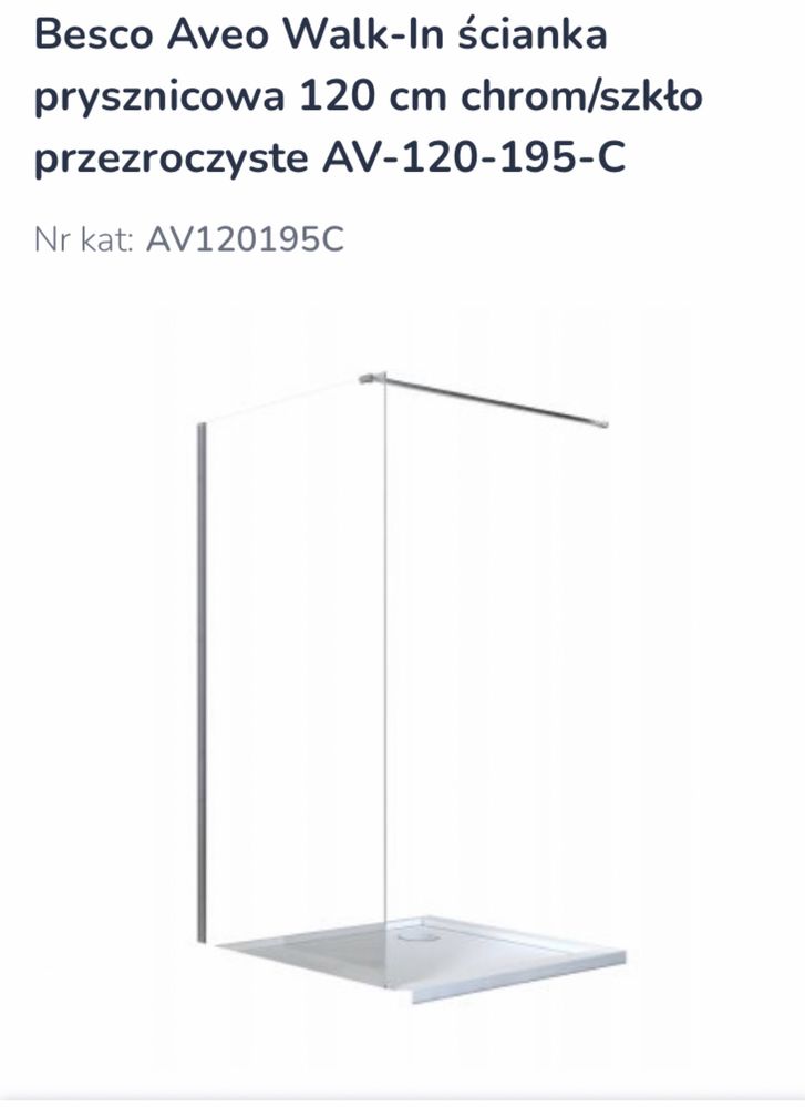 Besco Aveo Walk-In ścianka prysznicowa 120 CM chrom/szkło