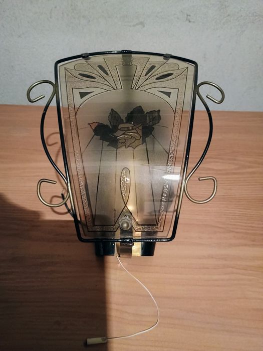 Zestaw 3 lampy plus 3 kinkiety retro metaloplastyka plus szkło