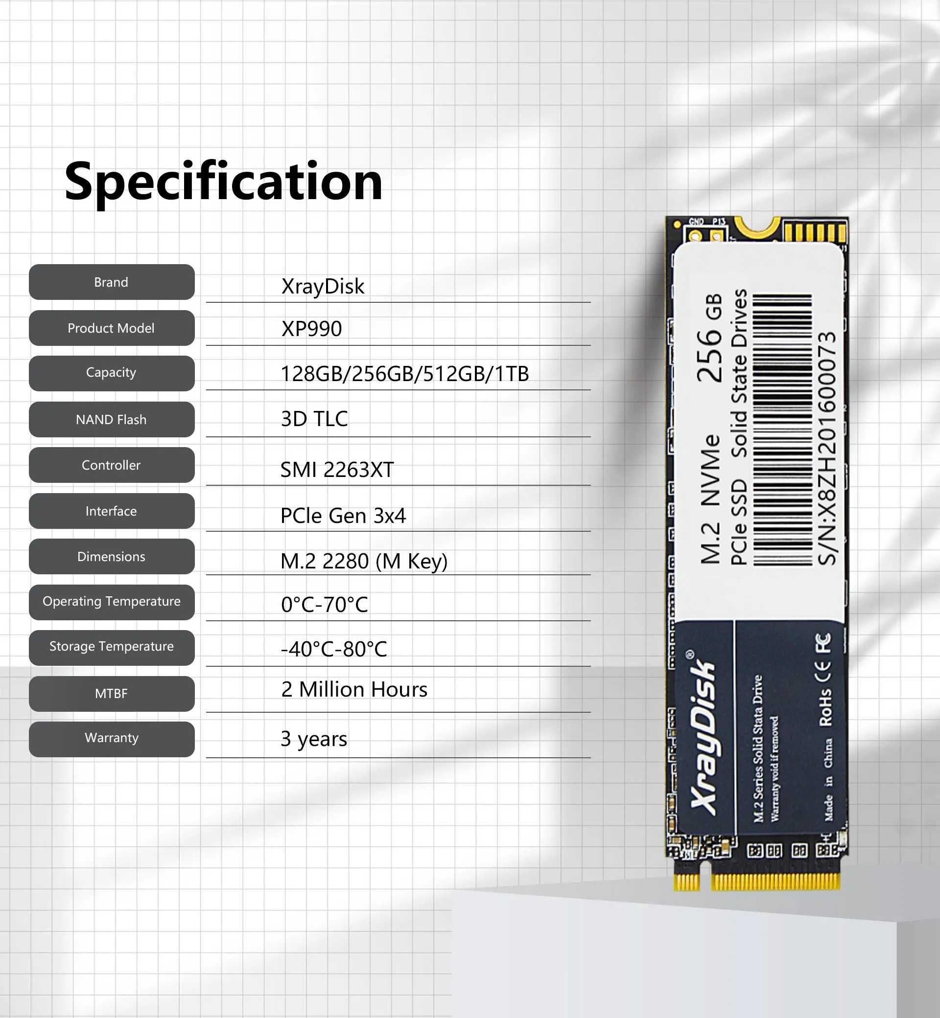 накопитель SSD NVMe PCIe 3.0x4 M2 2280 256Гб 512Gb 1TB XrayDisk