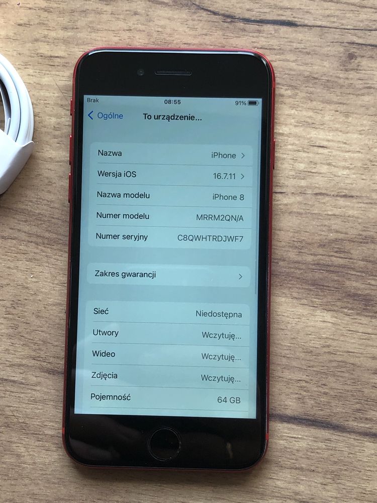 Iphone 8 64GB red |bateria 100%| kabel w zestawie, zadbany!