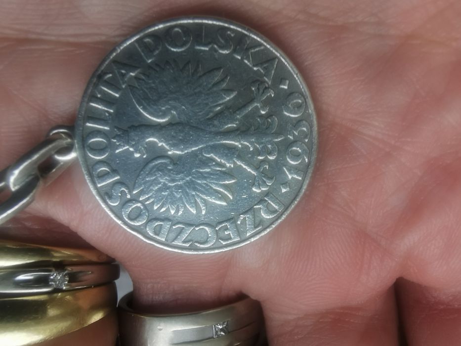 Brelok srebrny Unikat do kluczy z monetą srebrną 5 złotych żaglowiec