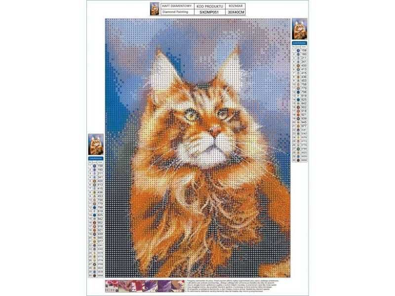 Haft Diamentowy, Obraz, Mozaika Diamentowa RUDY MAINE COON 30x40cm