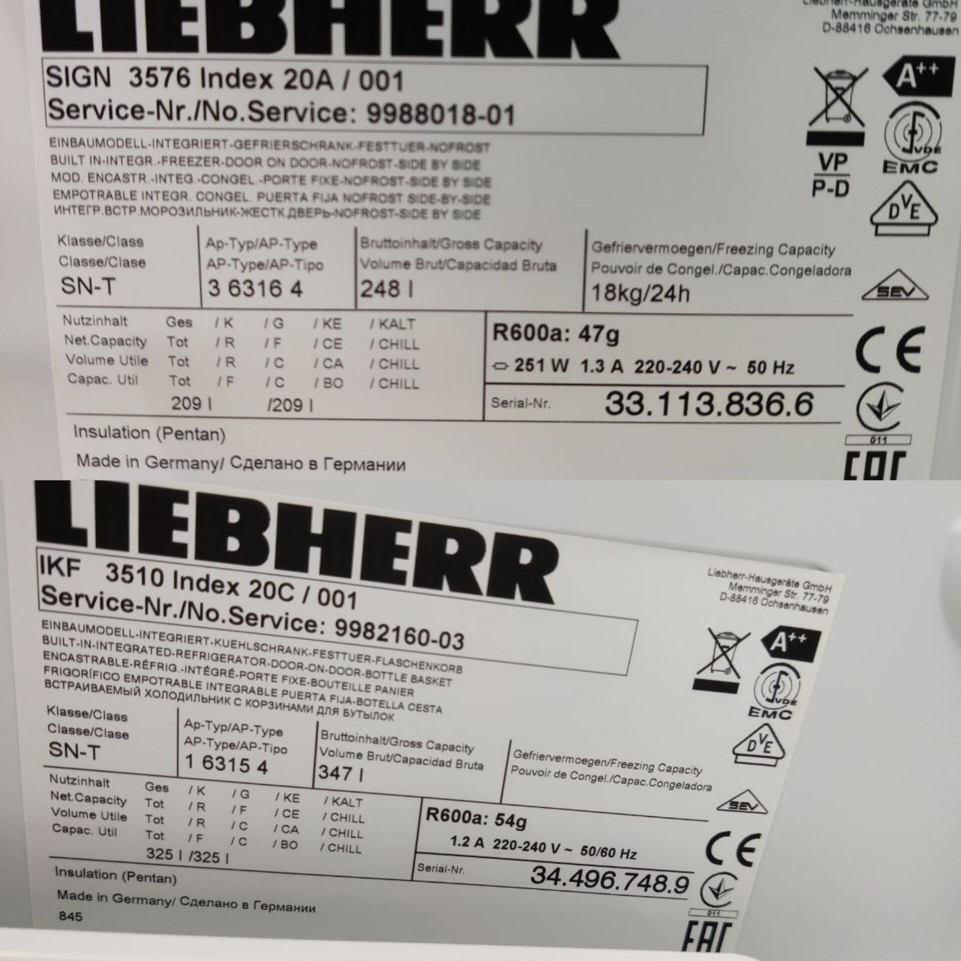 LIEBHERR™ PREMIUM. Вбудований комплект. Холодильник+Морозилка! 177см