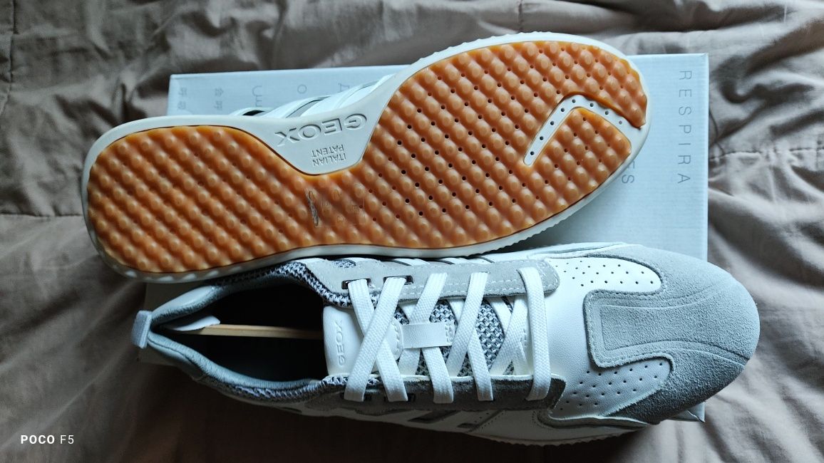 Geox Snake biało szare skórzane sneakersy rozm 43