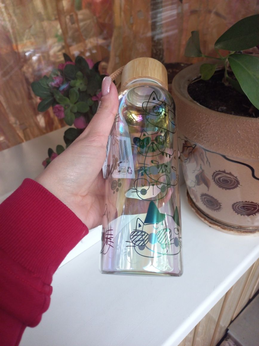 Шикарна скляна бутилочка для дівчинки скло котики