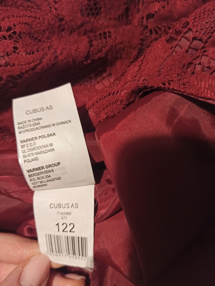 Koronkowa sukienka dziewczęca, wizytowa, Cubus, bordowa, rozmiar 122