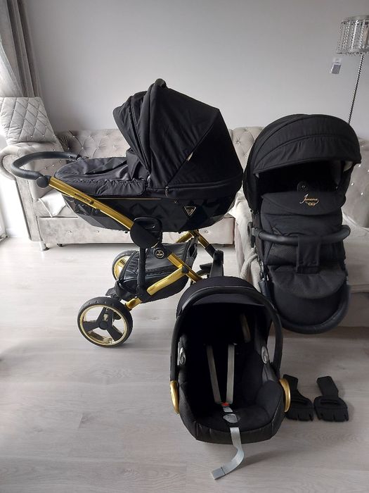 Wozek 3w1 4w1 junama diamond s line czarny czarno zloty wysyłka bdb