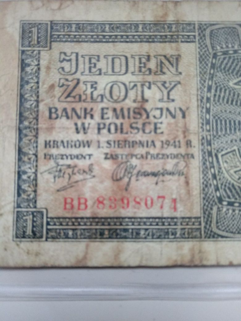 Kolekcjonerski banknot 1 zł 1941 r z błędem