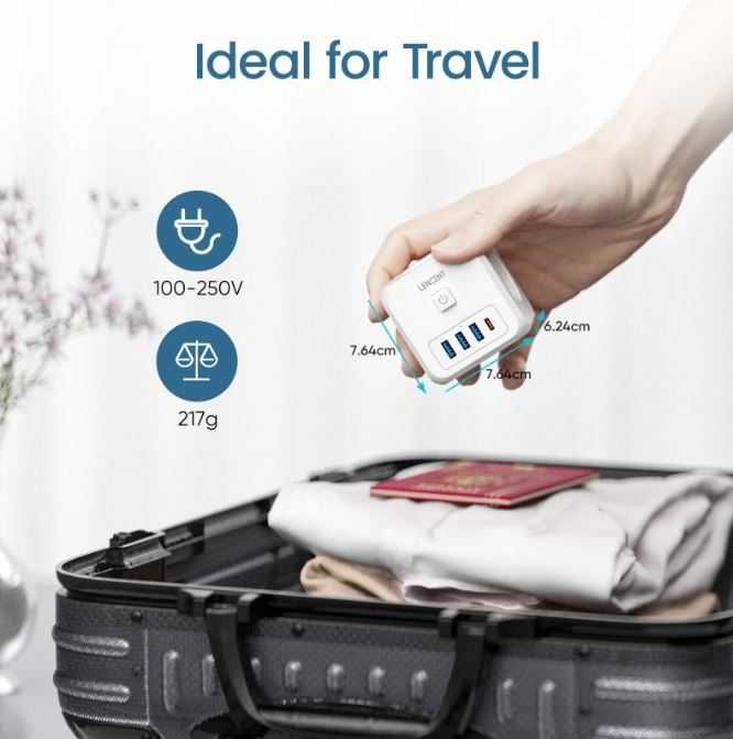 Carregador Europeu com 3 Tomadas e USB's em formato de cubo