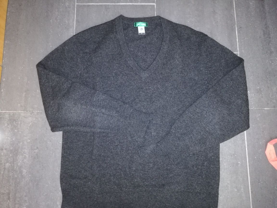 Pullover gola em bico cinza Lã T-L