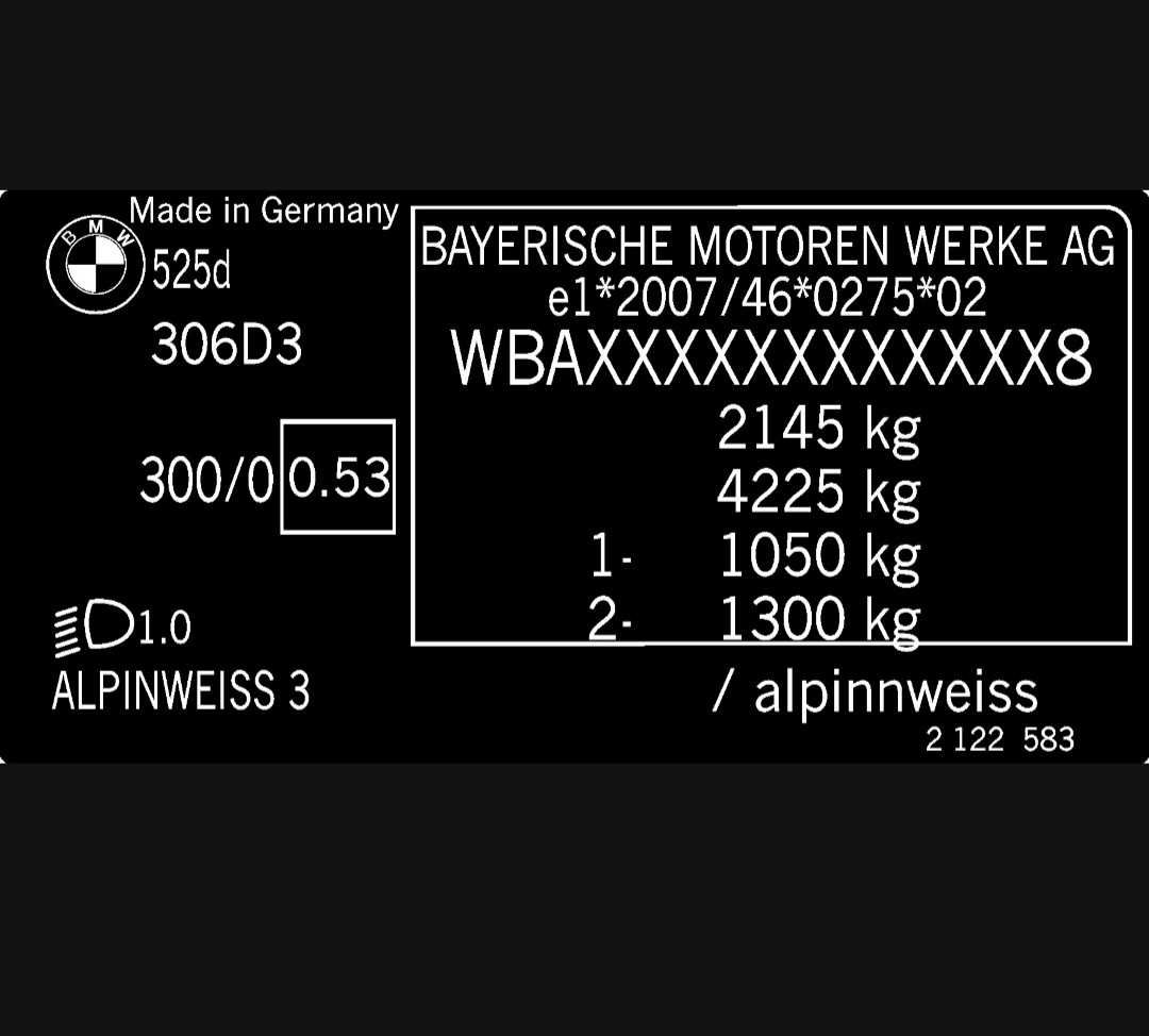 Tabliczka naklejka znamionowa każdy model BMW