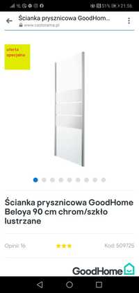 Ścianka przysznicowa GoodHome Beloya 90 cm chrom/szkło lustrzane