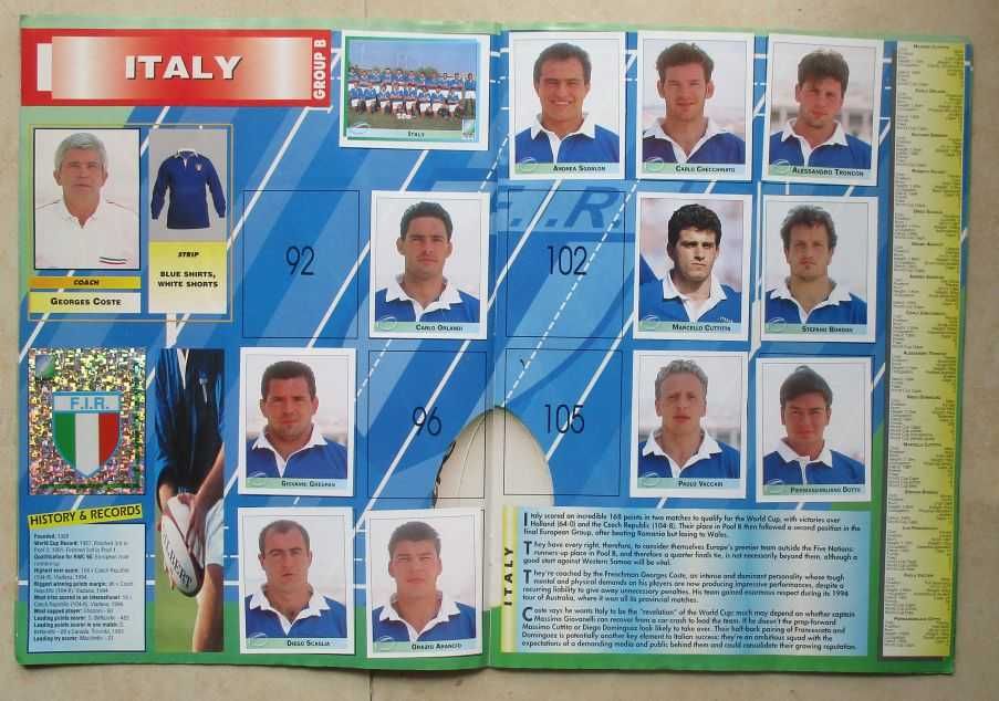 álbum Rugby World Cup 1995 - África do Sul - caderneta com 192 cromos
