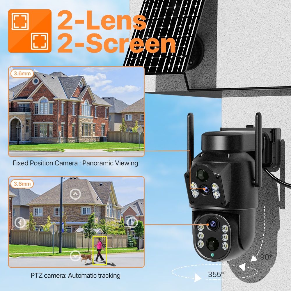 Kamera zewnętrzna solarna WiFi 4K HD podwójny obiektyw 8 MP aplikacj