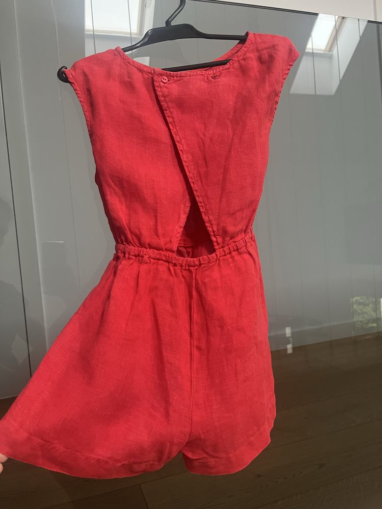 Czerwony lniany letni kombinezon Zara 116