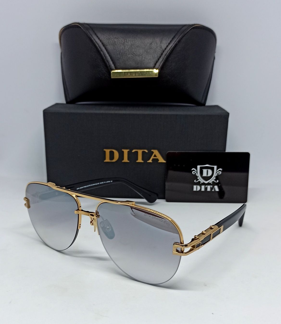 DITA очки мужские серые зеркальные в золотом металле капли люксовые