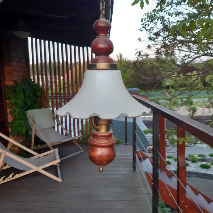 Stylowa lampa wisząca, szklany klosz, bardzo dobry stan