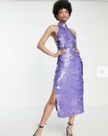 Asos Tall cekiny fioletowa sukienka cekinowa midi L (40)
